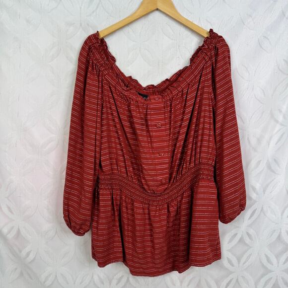 Lane Bryant Stripes Flutter-Sleeve Off-The-Shoulder Subtle Swing Top 22 / 24 Red - Picture 9 of 9